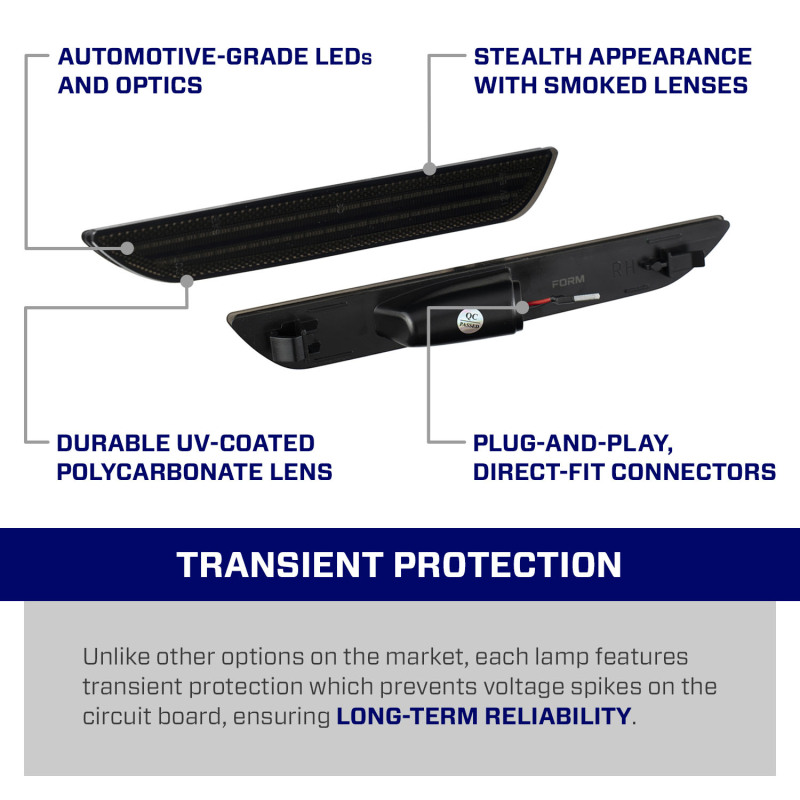 Ford Mustang LED Sidemarkers - Left and Right - FORM Lighting - OEM-Grade - Smoked - 2015